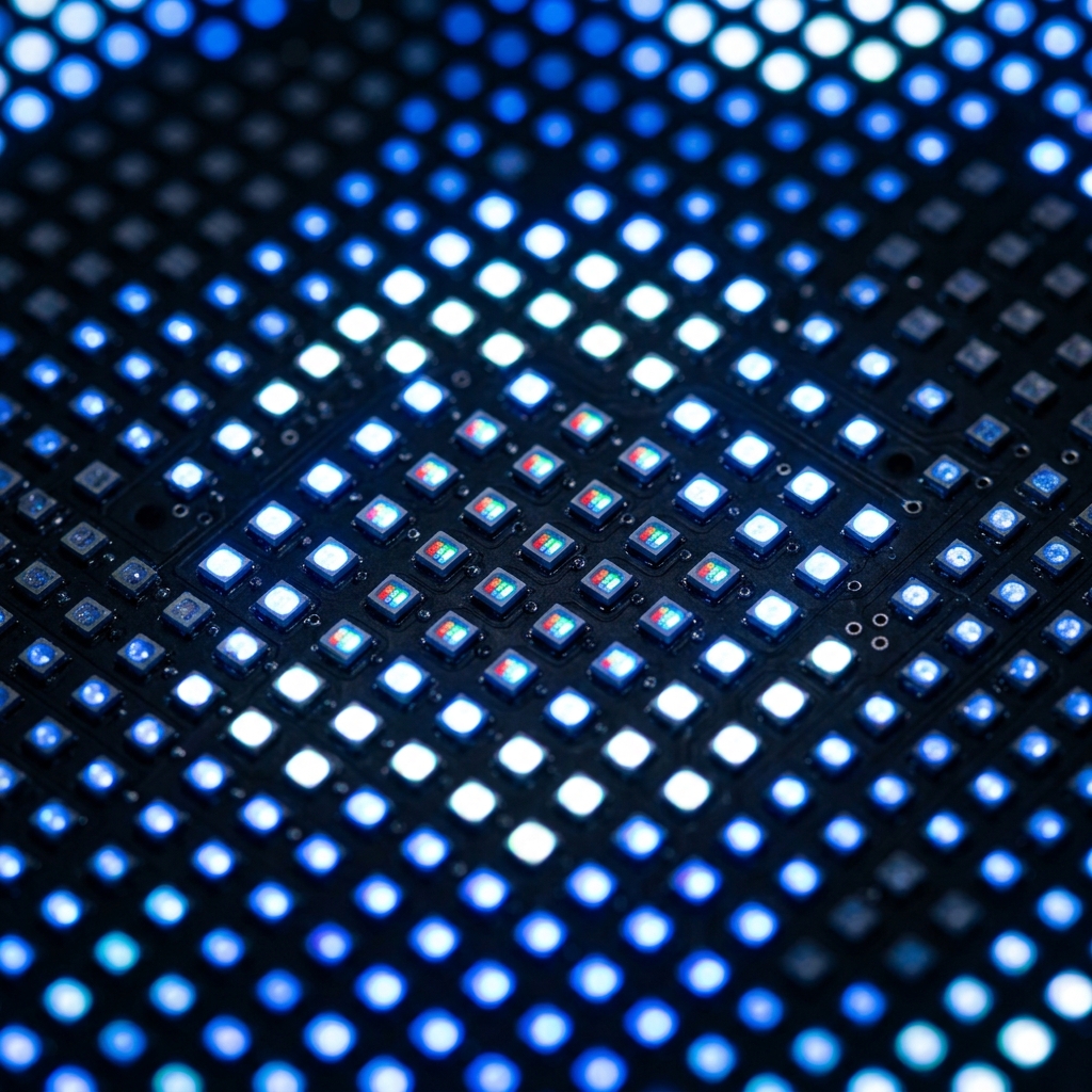 Fine-pitch Direct View LED panel closeup showing pixel-perfect technology